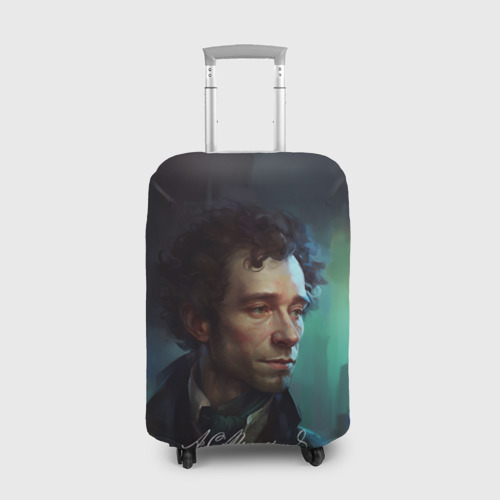 Чехол для чемодана 3D Портрет Пушкина с подписью, цвет 3D печать
