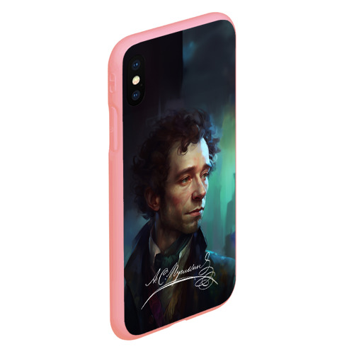 Чехол для iPhone XS Max матовый с принтом Портрет Пушкина с подписью, вид сбоку #3