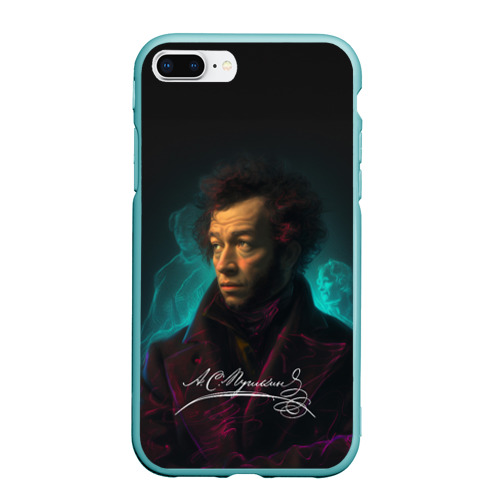 Чехол для iPhone 7Plus/8 Plus матовый с принтом Пушкин неоновый свет, вид спереди #2