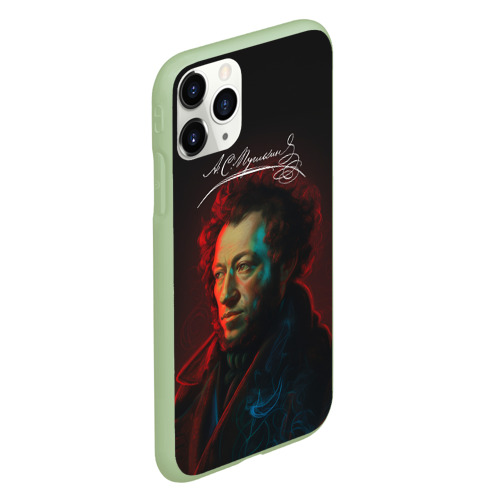 Чехол для iPhone 11 Pro матовый Пушкин в неоновом свете, цвет салатовый - фото 3