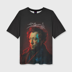 Женская футболка oversize 3D Пушкин в неоновом свете
