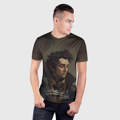 Мужская футболка 3D Slim Портрет Пушкина, цвет 3D печать - фото 3