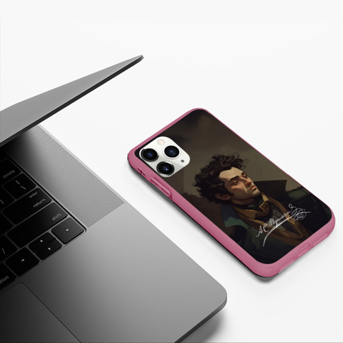 Чехол для iPhone 11 Pro матовый Портрет Пушкина, цвет малиновый - фото 5
