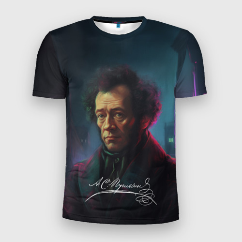Мужская футболка 3D Slim Пушкин в неоновом стиле, цвет 3D печать