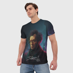 Мужская футболка 3D Пушкин в неоновом стиле - фото 2