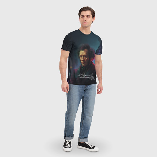 Мужская футболка 3D Пушкин в неоновом стиле, цвет 3D печать - фото 5