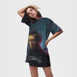 Платье-футболка 3D Пушкин в неоновом стиле - фото 2