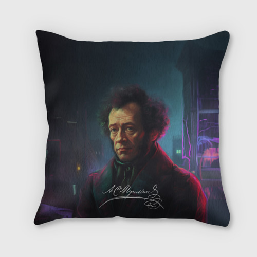 Подушка 3D Пушкин в неоновом стиле
