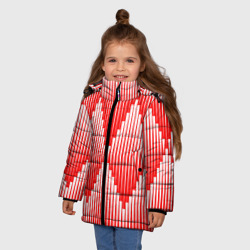 Зимняя куртка для девочек 3D Красные белые большие ромбы - фото 2