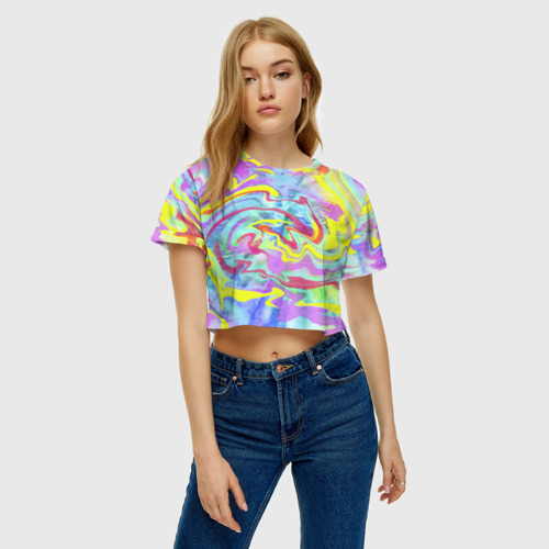 Женская футболка Crop-top 3D Flash of colors, цвет 3D печать - фото 3