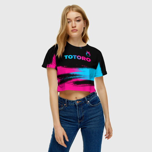 Женская футболка Crop-top 3D Totoro - neon gradient: символ сверху, цвет 3D печать - фото 4