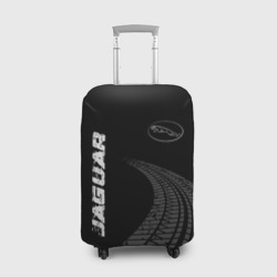Чехол для чемодана 3D Jaguar Speed на темном фоне со следами шин: надпись, символ