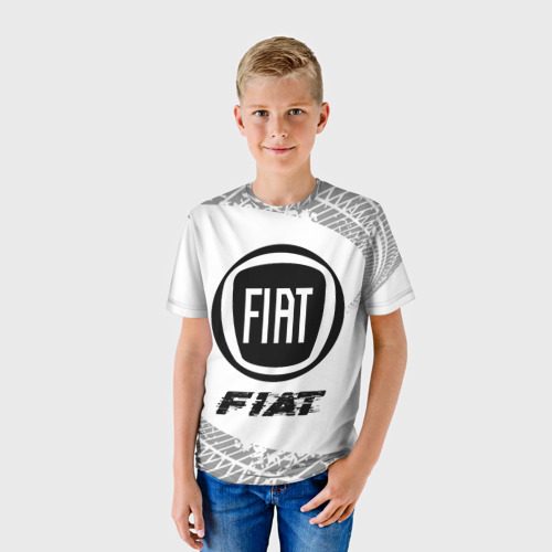 Детская футболка 3D Fiat Speed на светлом фоне со следами шин, цвет 3D печать - фото 3