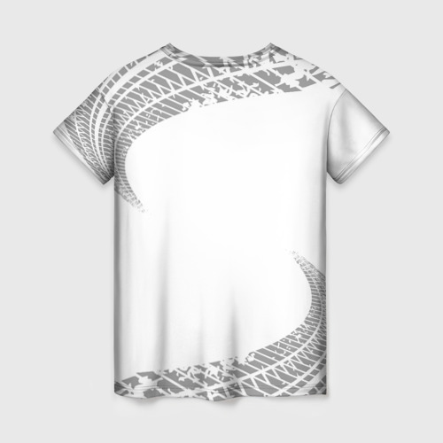 Женская футболка 3D с принтом Fiat speed на светлом фоне со следами шин, вид сзади #1