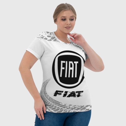 Женская футболка 3D с принтом Fiat speed на светлом фоне со следами шин, фото #4