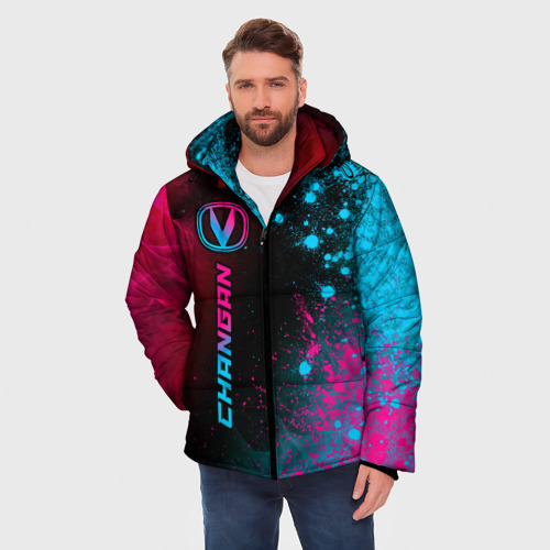 Мужская зимняя куртка 3D с принтом Changan - neon gradient: по-вертикали, фото на моделе #1