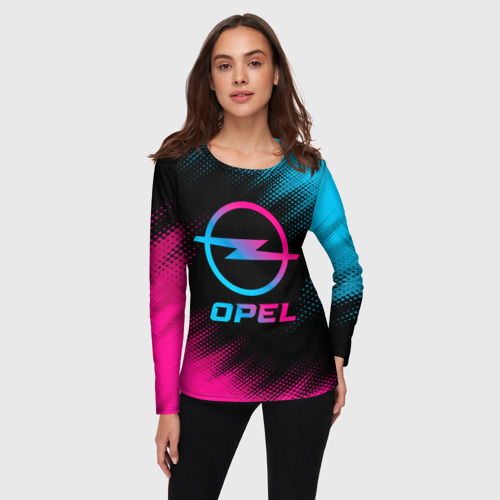Женский лонгслив 3D с принтом Opel - neon gradient, фото на моделе #1