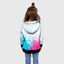 Толстовка с принтом Mini neon gradient style: символ сверху для ребенка, вид на модели сзади №2. Цвет основы: черный