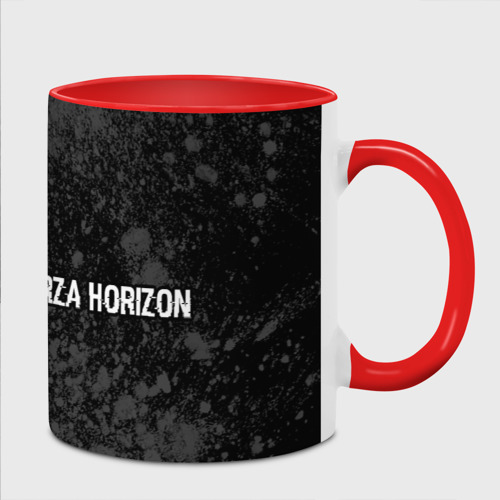 Кружка с полной запечаткой с принтом Forza Horizon glitch на темном фоне: надпись и символ, вид спереди №1