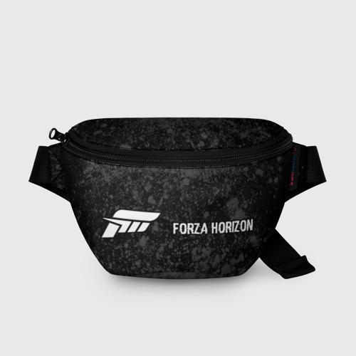 Поясная сумка 3D с принтом Forza Horizon glitch на темном фоне: надпись и символ, вид спереди #2