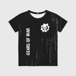 Детская футболка 3D Gears of War glitch на темном фоне: надпись, символ