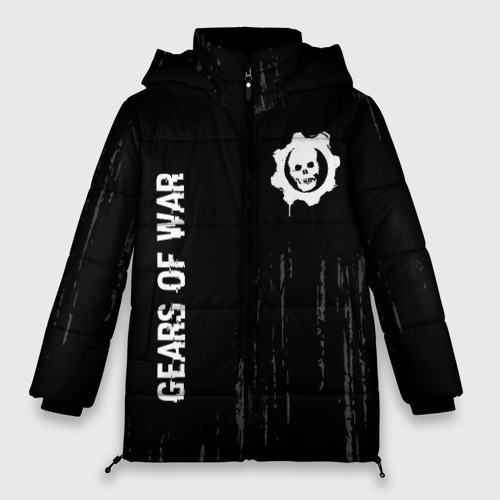 Женская зимняя куртка Oversize Gears of War glitch на темном фоне: надпись, символ, цвет черный