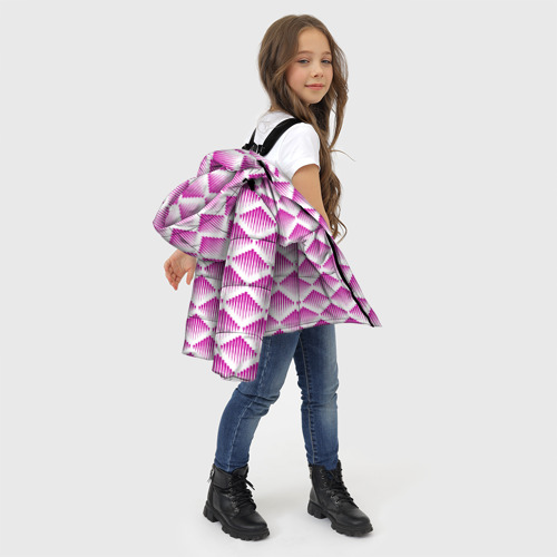 Зимняя куртка для девочек 3D с принтом Розовые вдавленные ромбы, фото #4