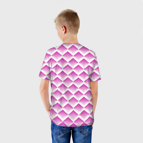 Детская футболка 3D с принтом Розовые вдавленные ромбы, вид сзади #2