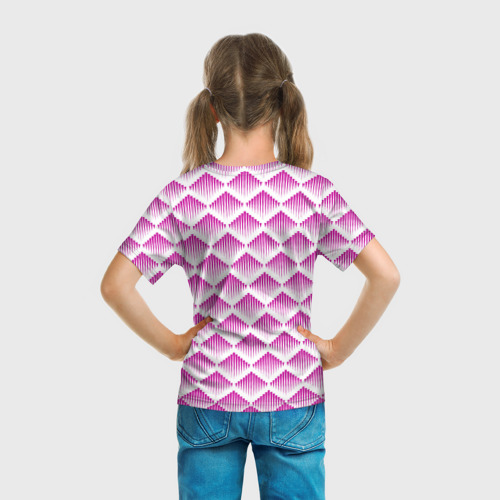 Детская футболка 3D с принтом Розовые вдавленные ромбы, вид сзади #2