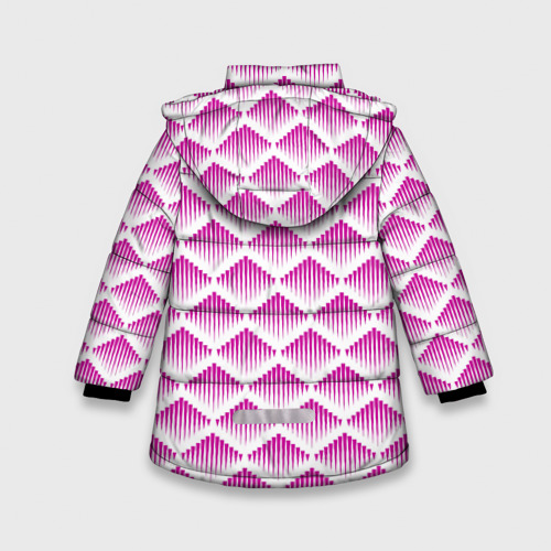 Зимняя куртка для девочек 3D с принтом Розовые вдавленные ромбы, вид сзади #1