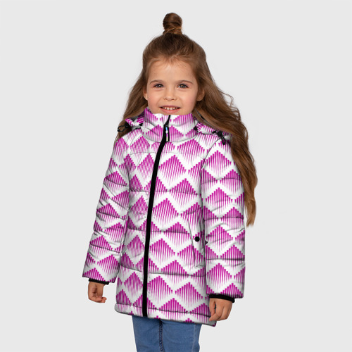 Зимняя куртка для девочек 3D с принтом Розовые вдавленные ромбы, фото на моделе #1