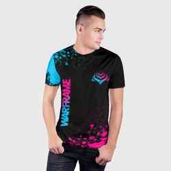 Мужская футболка 3D Slim Warframe - neon gradient: надпись, символ - фото 2