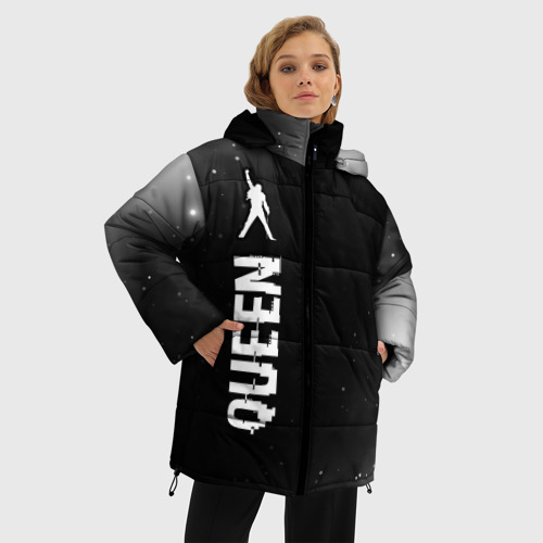 Женская зимняя куртка 3D с принтом Queen glitch на темном фоне: по-вертикали, фото на моделе #1