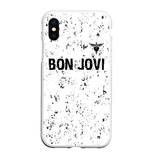 Чехол для iPhone XS Max матовый Bon Jovi glitch на светлом фоне: символ сверху