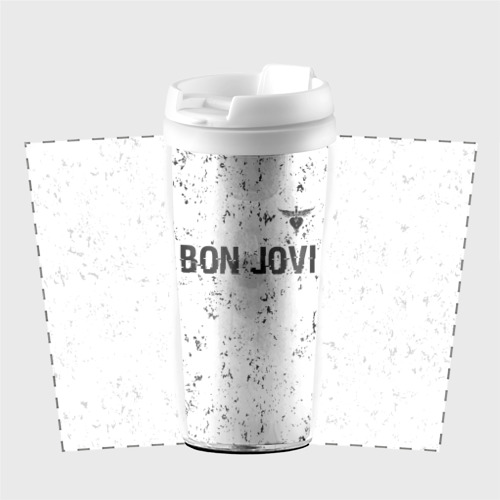 Термокружка-непроливайка Bon Jovi glitch на светлом фоне: символ сверху - фото 2