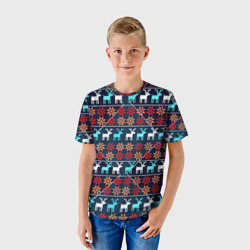 Детская футболка 3D Новогодние олени и снежинки узор - фото 2