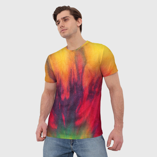 Мужская футболка 3D с принтом Огненный тай дай, фото на моделе #1