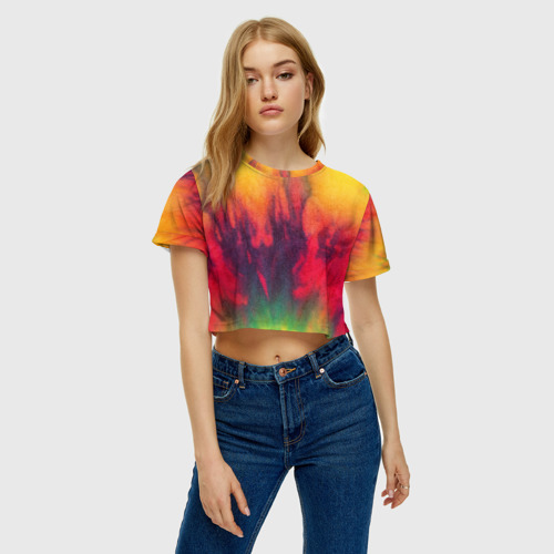 Женская футболка Crop-top 3D Огненный тай дай, цвет 3D печать - фото 4