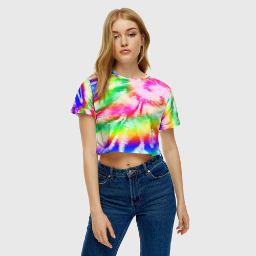 Женская футболка Crop-top 3D Красивый тай дай, цвет 3D печать - фото 4