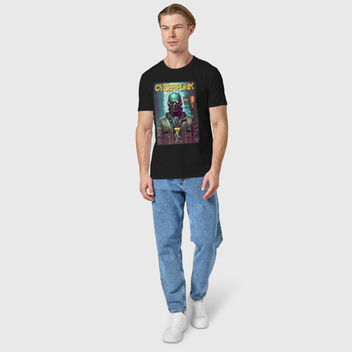 Мужская футболка хлопок Cyberpunk - urban skull - neural network, цвет черный - фото 5