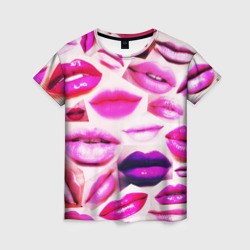 Женская футболка 3D Много розовых губ