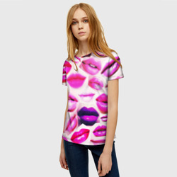 Женская футболка 3D Много розовых губ - фото 2