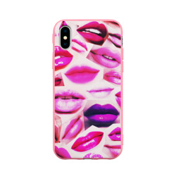 Чехол для iPhone X матовый Много розовых губ