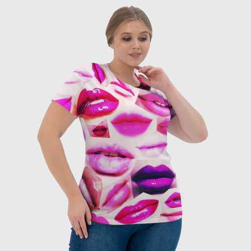 Женская футболка 3D с принтом Много розовых губ, фото #4
