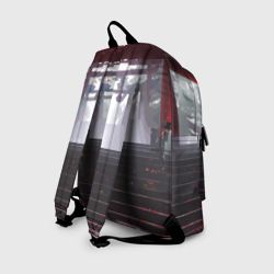 Рюкзак с принтом Девушка самурай и храм для любого человека, вид сзади №1. Цвет основы: белый