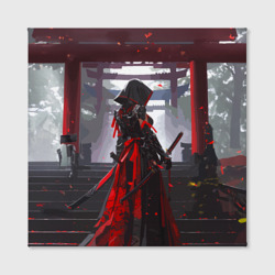 Холст с принтом Девушка самурай и храм для любого человека, вид спереди №2. Цвет основы: белый