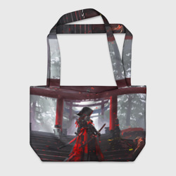Девушка самурай и храм – Пляжная сумка 3D с принтом купить