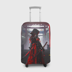 Девушка самурай и храм – Чехол для чемодана 3D с принтом купить