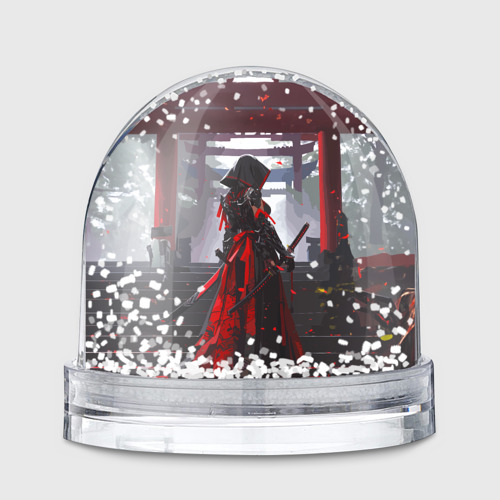 Игрушка Снежный шар с принтом Девушка самурай и храм, вид спереди №1