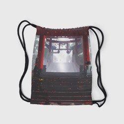 Рюкзак с принтом Девушка самурай и храм для любого человека, вид сзади №2. Цвет основы: белый